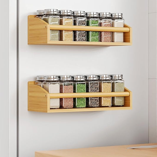 2 Pack Magnetic Spick Rack for Refrigerator, Fridge Organizer Shelf, Bamboo Wood-Ruum Studio Home