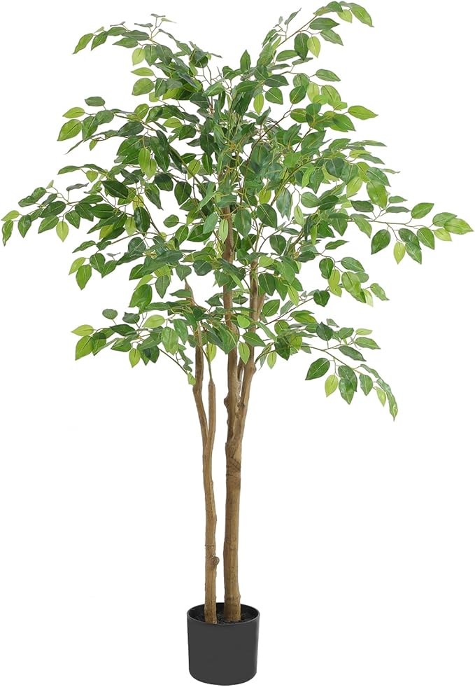 Tall UV Resistant Ficus Tree Artificial，4ft(48in) Faux Ficus Tree with Realistic Smooth and Shiny Leaves， Fake Trees Indoor Outdoor for Home Office Living Room Bedroom Foyer Porch Decor.-Ruum Studio Home