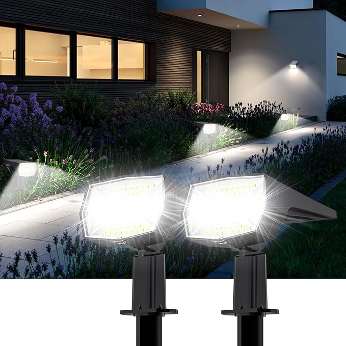 Fabrito 72 LEDs Solar Spot Lights Outdoor Waterproof, 3 Modes Landscape Spotlights, Dusk to Dawn Solar Powered Flood Wall Lights for Outside, Solar Garden Lights for Yard Porch 2 Pack (Warm White)-Ruum Studio Home