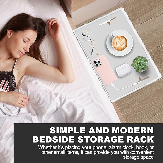 Bedside Shelf for Bunk & Loft Beds,College Dorm Room and Kids Room Essentials,Bed Side Table Tray Organizer,Clip On Nightstand,White-Ruum Studio Home