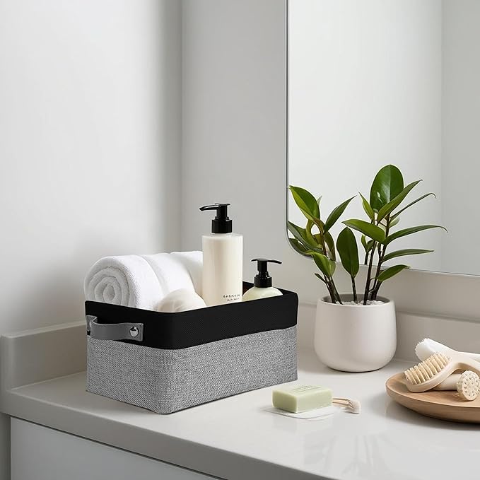 DECOMOMO Small Storage Basket, Closet Storage Bins, Baskets for Organizing Shelves (Grey & Black, Small - 6 Pack)-Ruum Studio Home