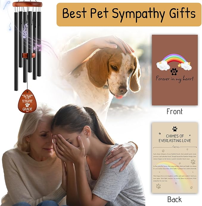 Personalized Pet Memorial Wind Chimes - Dog Memorial Gifts for Loss of Dog,Dogs Remembrance Bereavement Gift,Custom Pet Loss Sympathy Gifts in Memory of Dogs Cats (Design 1)-Ruum Studio Home