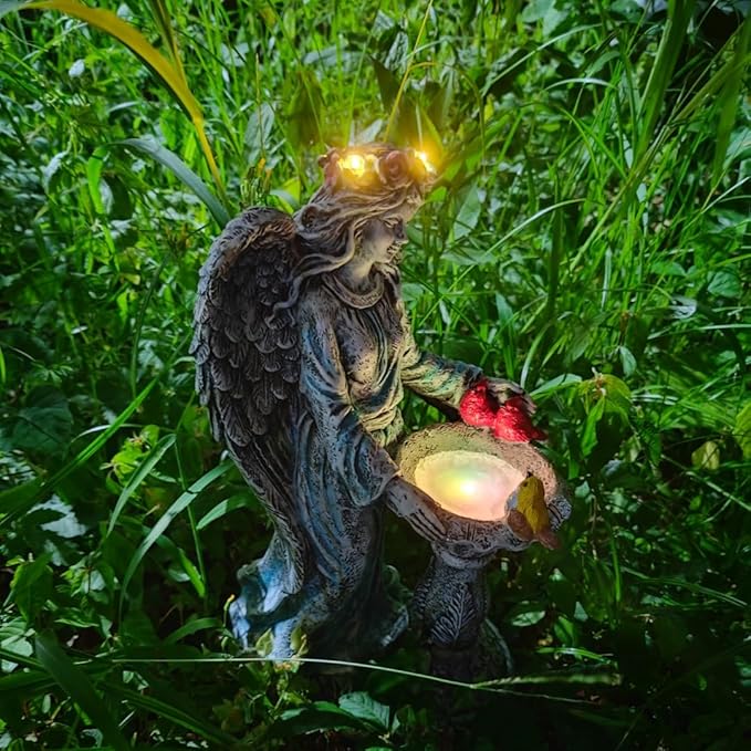 Mrocioa Solar Outdoor Garden Decor Angel Statue Light with Color Changing Birdbath, Waterproof Led Home Decor Figurine Lights for Yard Patio Front Porch, Housewarming Gifts for Thanksgiving Christmas-Ruum Studio Home