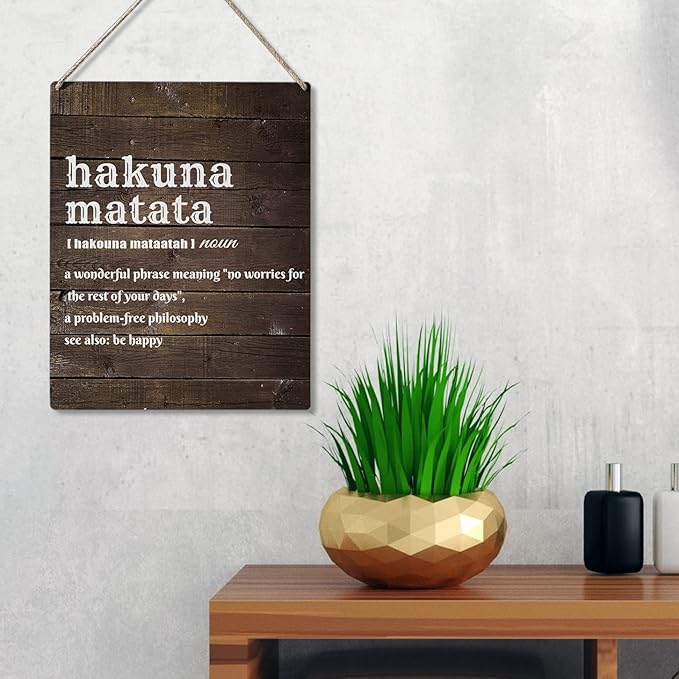 Qious Inspirational Gift Signs Hakuna Matata a Wonderful Phrase Meaning No Worries for the Rest of Your Days Wooden Hanging Sign Rustic Wall Art Home Decoration 10 x 8 Inches…-Ruum Studio Home