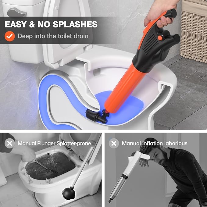 Toilet Plunger, Drain Clog Remover, High-Pressure Air Drain Blaster with Real-Time Barometer Powerful Drain Snake Sink Plunger Plumbing Tools Plungers for Bathroom, Sink, Floor, Kitchen Clogged-Ruum Studio Home
