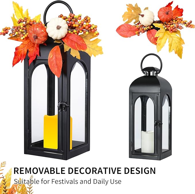 Bdor 2 Pack Fall Lanterns Decor with LED Candle – 16 Inch Harvest Pumpkin Maple Leaf Hanging Lantern for Autumn Thanksgiving Table Centerpiece Indoor Outdoor Decoration, Battery Operated-Ruum Studio Home