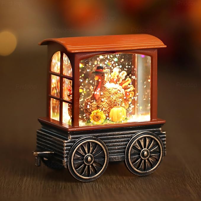 Fall Snow Globe Train Gnome Turkey Pumpkin Classic Relief Texture Battery Powered LED Glitter Fall Decorations for Home Autumn Harvest Thanksgiving Gifts-Ruum Studio Home