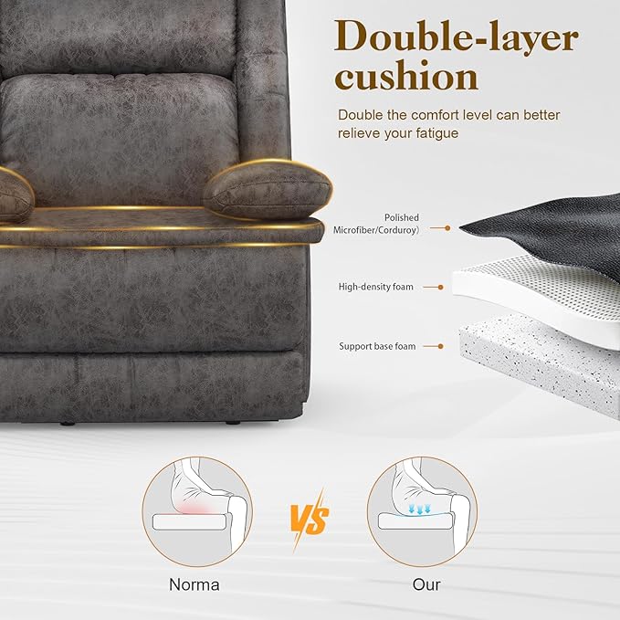 Recliner Chair for Adults, Oversized Manual Pull Tab Reclining Chair, 2-Tier Cushions, Minimalist Style Single Sofa for Living Room, RV (Polished Microfiber)-Ruum Studio Home
