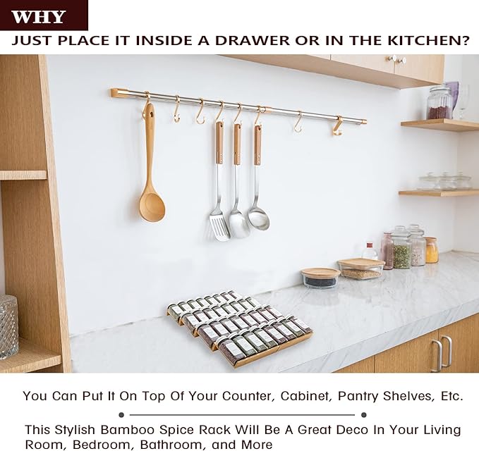 Bamboo Spice Rack Drawer Organizer - 8 Pieces Set- 7" Wide Per Piece - Combine Pieces Into 14" Wide Rack (7" or 14")-Ruum Studio Home