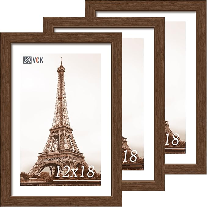 VCK 12x18 Picture Frame 3 Pack, Brown Wood Poster Frame with Exclusive Wood Grain, Wall Mounting Hanging-Ruum Studio Home
