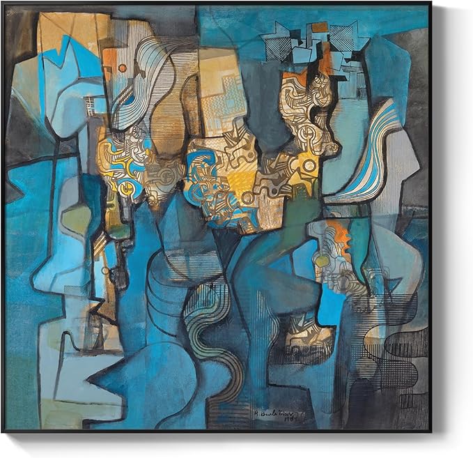 Framed Blue Modern Abstract Wall Art, Large Canvas Paintings Artwork for Walls, Minimalist Art Prints Pictures for Living Room, Hallway, Bedroom, Office, Bathroom Wall Decor -24x24 Inch-Ruum Studio Home