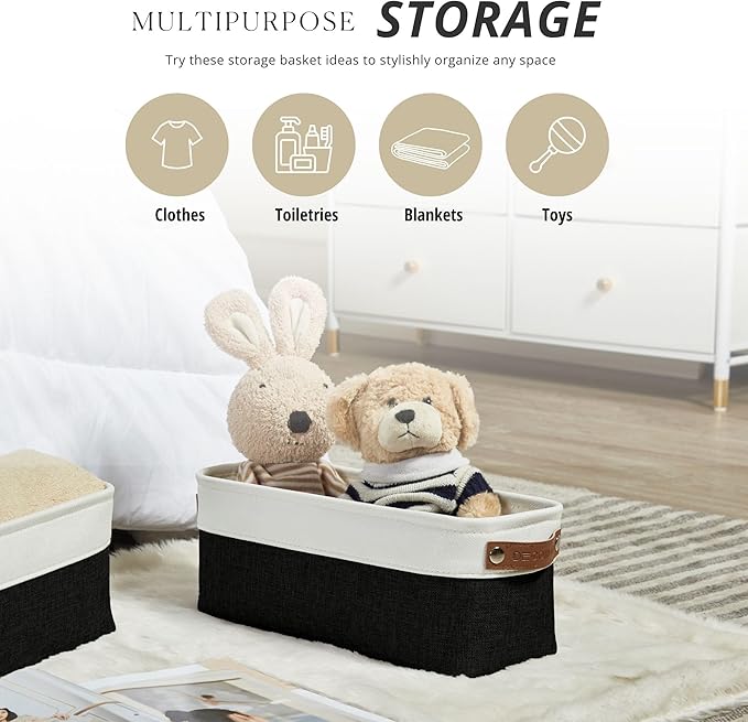 DECOMOMO Narrow Storage Bins Small Baskets for Organizing Bathroom, Toilet Tank, Towel Storage, Entryway, Gifts (Black and White - Set of 4)-Ruum Studio Home