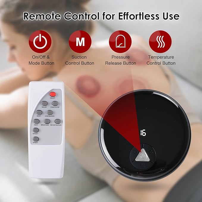 Remote Control Electric Cupping Massager, Smart Cupping Kit for Massage Therapy with 16 Level Temperature & Suction, Portable Cupping Therapy Set for Targeted Pain Relief, Black-Ruum Studio Home