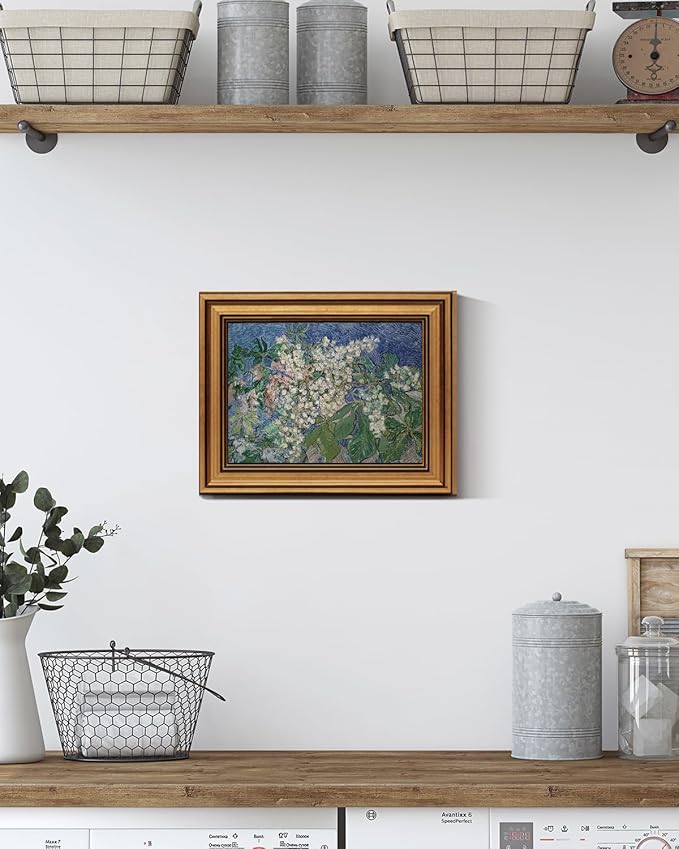 HUARCEY Gold Framed Vintage Wall Art for Living Room, Flowers Painting Canvas Prints Shelf Decor for Kitchen, Van Gogh Bedroom Wall Art, Christmas Gifts for Friends or Family ( Chestnut Branches 8"x10" )-Ruum Studio Home