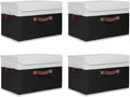 ANMINY 4PCS Storage Boxes with Lid Washable Decorative Storage Bins Basket with PU Leather Handle Foldable Linen Fabric Storage Cubes Containers for Home Closet Organizer - Black White, Large Size-Ruum Studio Home