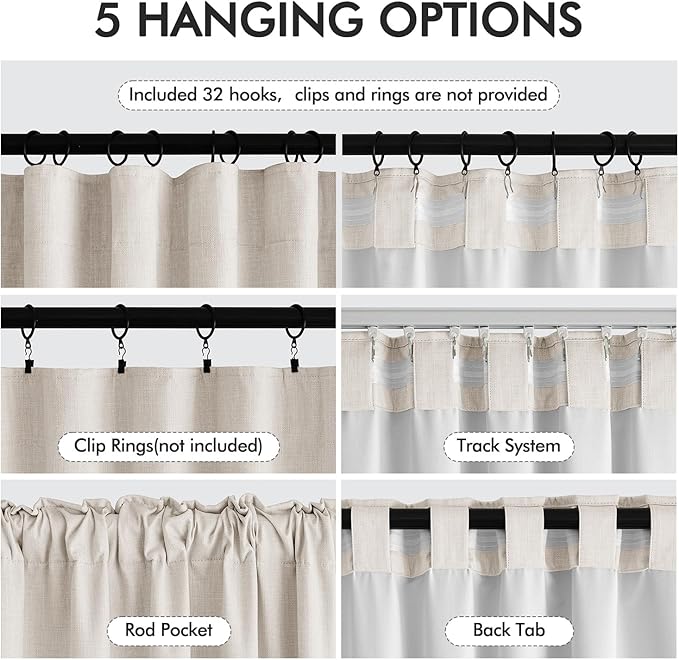 MIULEE 100% Blackout Curtains 84 Inch Long 2 Panels for Bedroom, Thick Luxury Faux Linen Black Out Curtain Room Darkening Back Tab Pleat Window Textured Drapes with Hooks for Living Room, Ivory-Ruum Studio Home