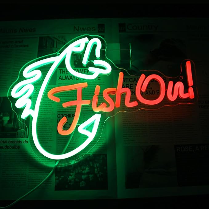 Fish On Neon Sign Go Fishing LED Signs for Wall Green Red Neon Light Dimmable Neon Lights Signs Fish Neon Light Up Sign for Bedroom Living Room Man Cave Yacht Decor Men Gifts-Ruum Studio Home