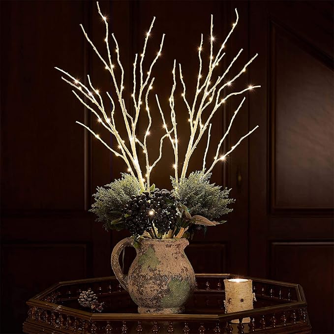 Birchlitland Lighted Birch Branches 32IN 100 LED with Timer Battery Operated, Artificial Tree Branch with Warm,Willow Branch Lights for Home Bedroom Fireplace Christmas Holiday Decoration-Ruum Studio Home