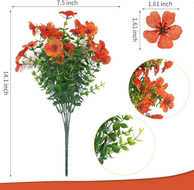 ‌20 Bundles Artificial Flowers for Outdoors‌ with 6 Faux Butterflies, UV Resistant ‌Fake Flowers‌ with Eucalyptus Leaves, ‌Artificial Plants Outdoor‌ for Patio Garden Porch Home Decor (Orange)-Ruum Studio Home