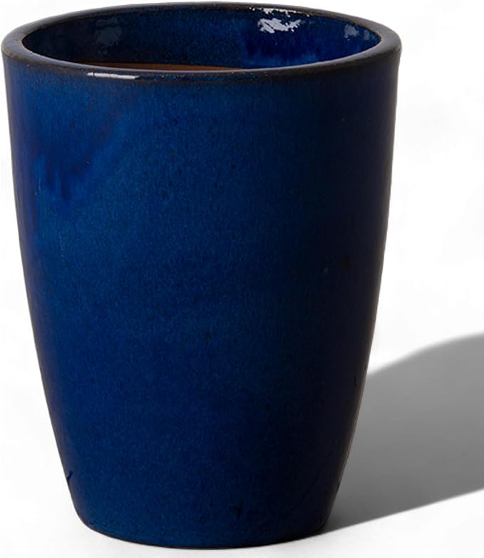 Emissary Bullet 9.5 in. Blue Ceramic Round Planter (9.5 in. L x 9.5 in. W x 12 in. H) with Drainage Hole-Ruum Studio Home