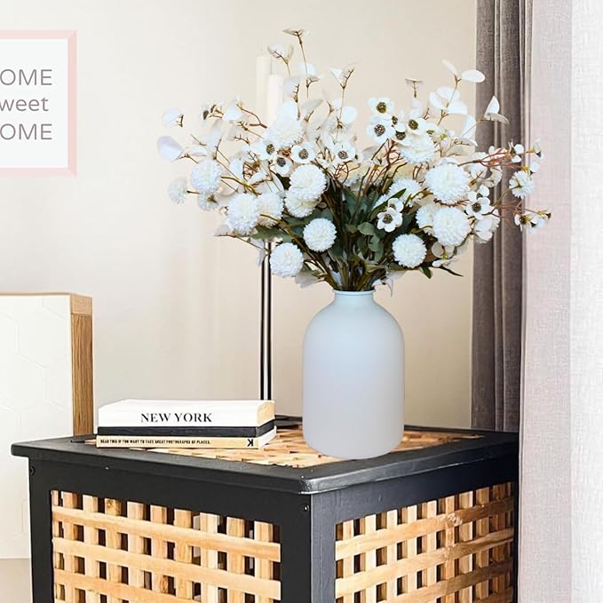 White Artificial Flowers Bulk for Vase That Look Real, White Flower Centerpiece for Table, Silk Floral for Home Decor Indoor, Faux Kiku + Eucalyptus Stems + Wildflowers, Flores Blancas Artificiales-Ruum Studio Home