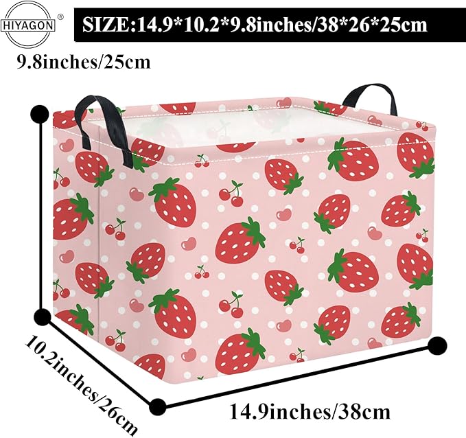 HIYAGON Rectangular Baby Girl Basket Kids Baby Storage Basket Toy Storage Bin Organizer Box Room Decor(Strawberry)-Ruum Studio Home