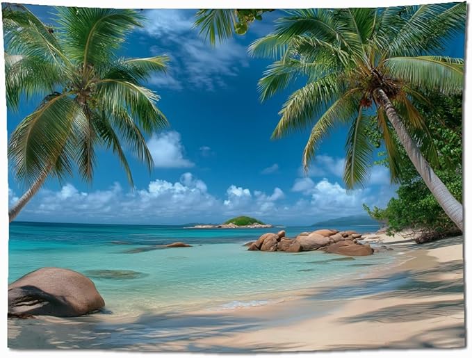 keowhsf Beach Summer Ocean Tapestry – Tropical Palm Trees Wall Hanging Decor with Blue Sky and Seaside Scenery, Nature Landscape Tapestry for Bedroom Living Room Dorm-Ruum Studio Home