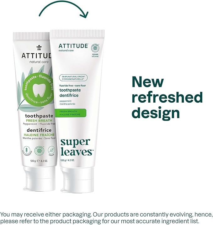 ATTITUDE Fluoride-Free Fresh Breath Toothpaste, Peppermint Flavor, Vegan & Cruelty-Free, Sugar-Free, Plant & Mineral-Based Ingredients, Clean Oral Care, 4.2 Oz-Ruum Studio Home