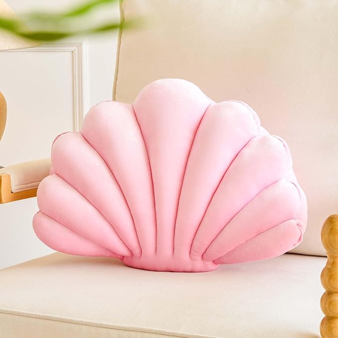 Pink Seashell Throw Pillows, Shell Shaped Throw Pillows, 18 Inch Soft Velvet Home Decorative Pillow Plush Cushion for Bed Couch Living Sofa Room Decor Accent Throw Pillow-Ruum Studio Home