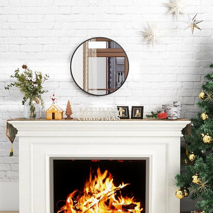 BEAUTYPEAK 18 Inch Round Mirror, Metal Frame Circle Mirror, Wall Mounted for Entryway, Bathroom, Vanity, Living Room, Black-Ruum Studio Home