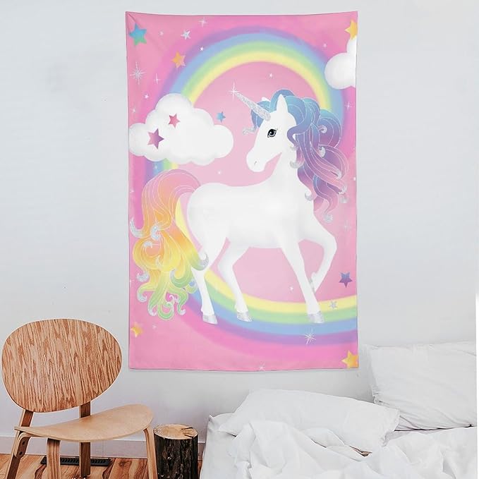 yowecso Unicorn Tapestry Rainbow Wall Hanging for Bedroom, Pink Unicorn Tapestries Aesthetic Wall Decor for Home, Dorm, Living Room - 60"x90"-Ruum Studio Home