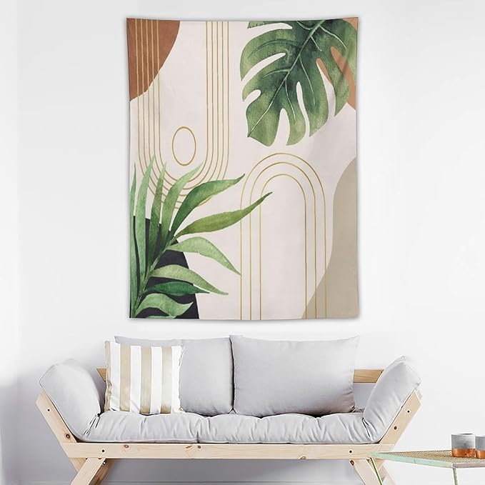 Abstract Boho Tapestry, Mid Century Tropical Tree Leaves Modern Geometric Arch Bohemian Botanical Tapestry, Home Aesthetic Wall Hanging Art Decor for Living Room Bedroom Dormitory 40x60 Inch-Ruum Studio Home
