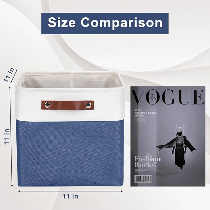 Collapsible Fabric Storage Cubes 11x11 Cube Storage Bins, 4 Pack Closet Baskets Box with Handles for Organizing, Shelf, Toys, Clothes, Home, Office, Nursery (Navyblue&White)-Ruum Studio Home