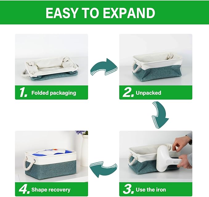 Bidtakay Small Storage Baskets for Shelves 3 Pack Fabric Storage Bins for Organizing Linen Collapsible Organizer for Closet-Deep Green-Ruum Studio Home
