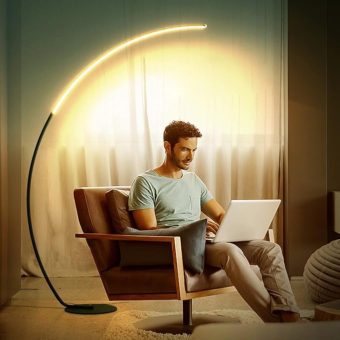NUÜR Arc Floor Lamp, 67" Tall Black Gold LED Modern Standing Floor Lamp with Remote Control, Arched Bright Floor Lamps for Living Room Bedroom Office Home (Black)-Ruum Studio Home