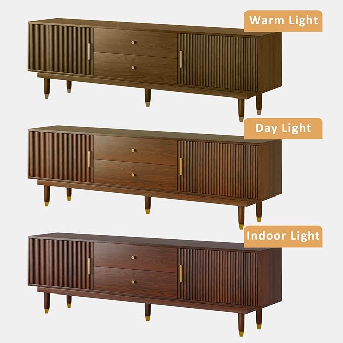 Mid Century Modern TV Stand for 75 inch TV, 70.9" Walnut TV Console with 2 Storage Cabinet & 2 Drawers, Entertainment Center, Media Console for Living Room/Bedroom-Ruum Studio Home