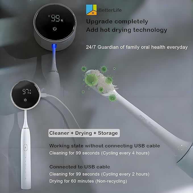 Toothbrush Holders Cleaner & Dryer for Bathroom - Mirror Wall Mounted [Rechargeable, Auto Sensor Open/Close Lid, LED Smart Screen] Adhesive Electric Tooth Brush Razor Holder with Cover for Home Travel-Ruum Studio Home