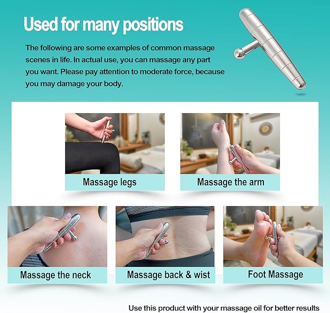 2 in 1 Trigger Points Massage Tool Stainless Steel T-Bar Deep Tissue Massage Tool for Pain Relief Full-Body Fascial Relaxation – Ideal for Shoulders, Neck, Legs, and Arms – Perfect for Sports Therapy-Ruum Studio Home