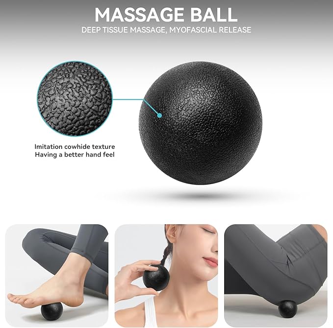 5 in1 Foam Roller Set for Deep Tissue Muscle Massage, High Density Fitness Exercise Foam Roller, Massage Roller, Massage Ball, Resistance Band, for Whole Body (Black)-Ruum Studio Home