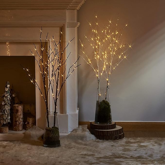 Birchlitland Lighted Birch Branches 32IN 100 LED with Timer Battery Operated, Artificial Tree Branch with Warm,Willow Branch Lights for Home Bedroom Fireplace Christmas Holiday Decoration-Ruum Studio Home