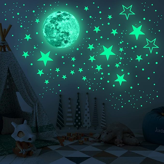 Luminous Wall Decals Ceiling Stickers Glow in The Dark Moon and Stars Starry Sky Shining Decals Room Decoration Perfect Gifts for Kids Bedroom Bedding Room, 1 Moon + 436 Stars and Dots-Ruum Studio Home