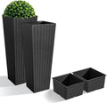JUMMICO Set of 2 Resin Rattan Tall Planters for Outdoor Plants, Large Tapered Planters with Drainage Holes&Inner Trays, Flower Pots for Garden, Patio, Porch, Backyard (Black, 32'')-Ruum Studio Home