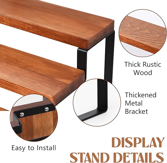 3 Tier Wooden Display Riser Stand Perfume Organizer with Metal Stand, Dessert Table Display Set, Food Display Stands for Party, Brown Rustic Solid Wood Shelf for Cupcakes, Perfume, Cologne, Spiece-Ruum Studio Home