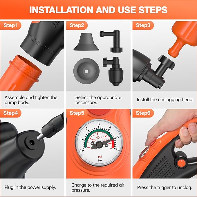 Toilet Plunger, Drain Clog Remover, High-Pressure Air Drain Blaster with Real-Time Barometer Powerful Drain Snake Sink Plunger Plumbing Tools Plungers for Bathroom, Sink, Floor, Kitchen Clogged-Ruum Studio Home