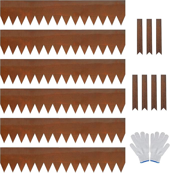 Worth Garden 6 Pack Cor-Ten Steel Landscape Edging w/Rust Patina Finish - 40" L x 8" H Strips - Hammer-in 14-Gauge Metal Corten Edging Border w/ 7 Clips & Gloves - Edge for Lawn Yard (20Ft Total)-Ruum Studio Home