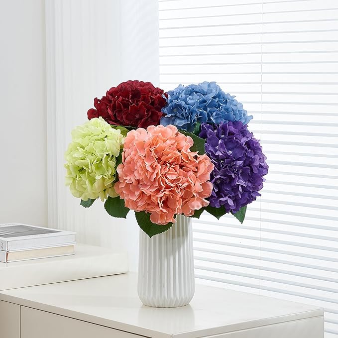 8Pcs Burgundy Fake Flowers Silk Hydrangea Artificial Flowers Bouquets Faux Hydrangea Stems for Home Table Centerpieces Wedding Party Decoration-Ruum Studio Home