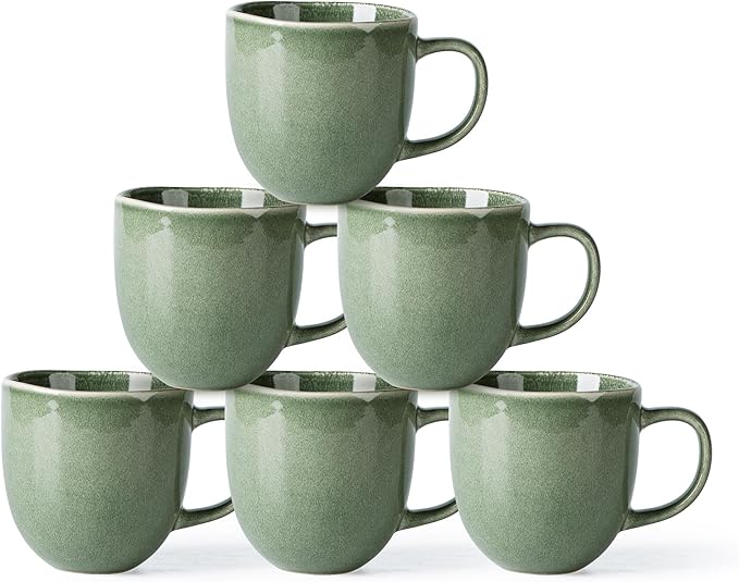 AmorArc 12oz Coffee Mugs, Ceramic Coffee Mugs set of 6 for Man, Woman, Dad, Mom, Modern Coffee Mugs with handle for Latte/Cappuccino/Milk/Cocoa. Dishwasher&Microwave Safe, Jade Green-Ruum Studio Home
