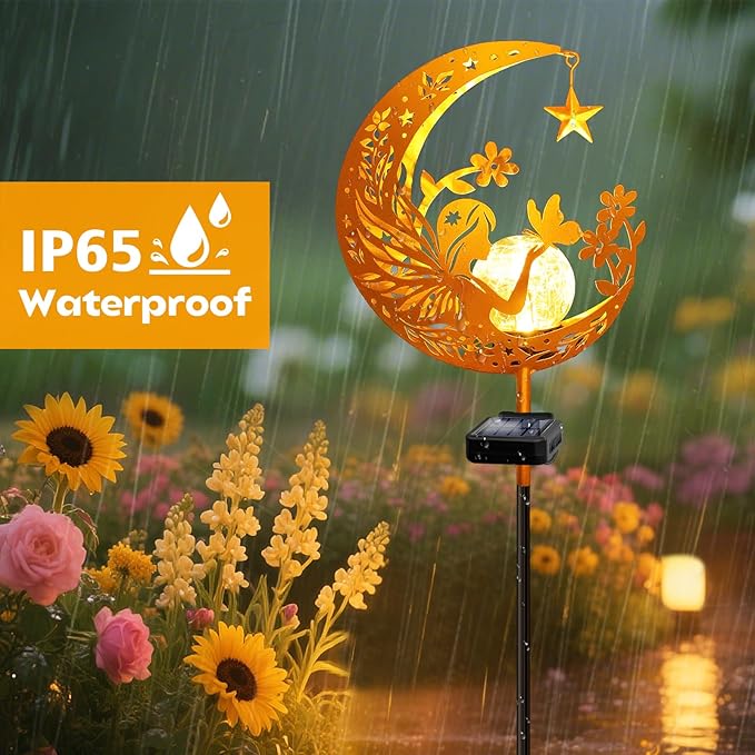 YJFWAL Garden Solar Fairy Lights Pathway Stake Lights Glass Globe with Moon Angel Decor, Gifts for Mom Grandma Friends, Outdoor Decor Light Waterproof for Walkway, Yard, Patio or Garden (Warm White)-Ruum Studio Home