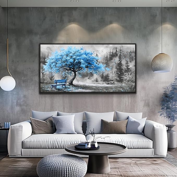 ZUITINGHUA Black Framed Canvas Wall Art For Living Room Wall Decor For Bedroom Office Wall Decoration Blue Tree Landscape Painting Black And White Picture Artwork Room Aesthetic Home Decor 20x40 In-Ruum Studio Home