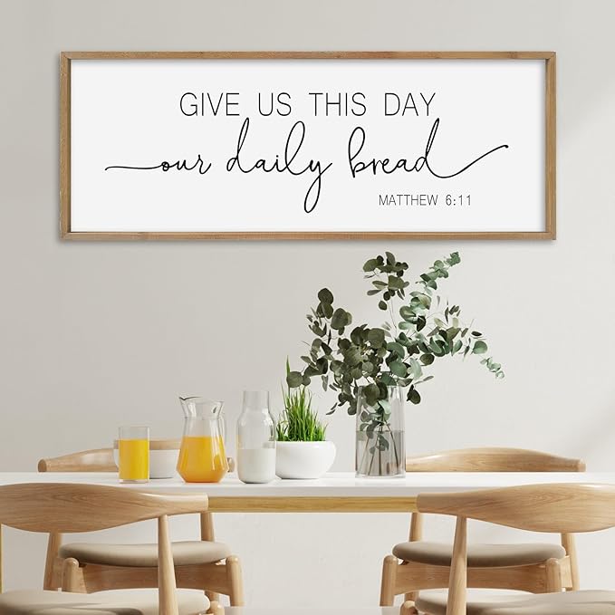 SRSZHIYUE Give Us This Day Our Daily Bread Sign Wall Decor Art 32"×12" Matthew 6:11 Dining Room Kitchen Large Wood Framed Wall Hanging (Wood)-Ruum Studio Home